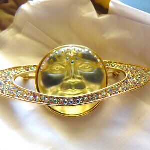 KIRKS FOLLY - SOLAR GALAXY SEAVIEW MOON / VENUS PENDANT or BROOCH / ORIGINAL BOX